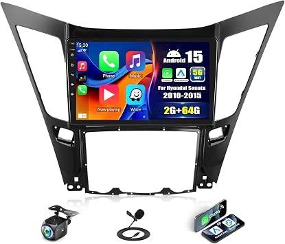2G+64G Android 15 Car Stereo for Hyundai Sonata 2010-2015 with Wireless Carplay Android Auto,9 Touchscreen Hyundai Sonata Car Radio with Mirror Link WiFi/GPS Bluetooth FM/RDS SWC+AHD Rear Camera
