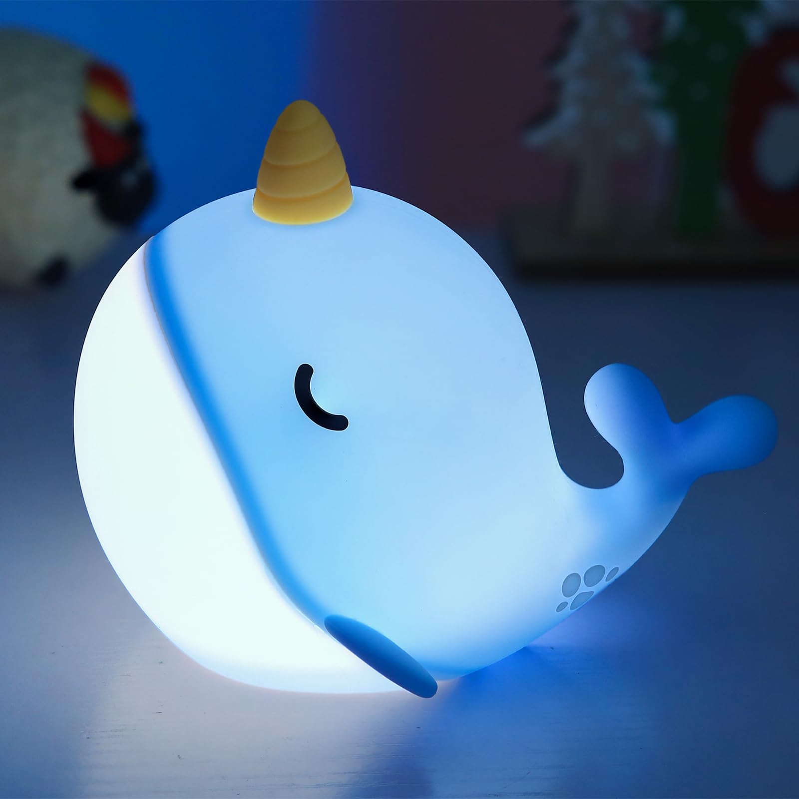 Fuloon Narwhal Night Light with Whale Shape Squishy Silicone Kids Lamp Safe Soothing Touch Control for Kids and