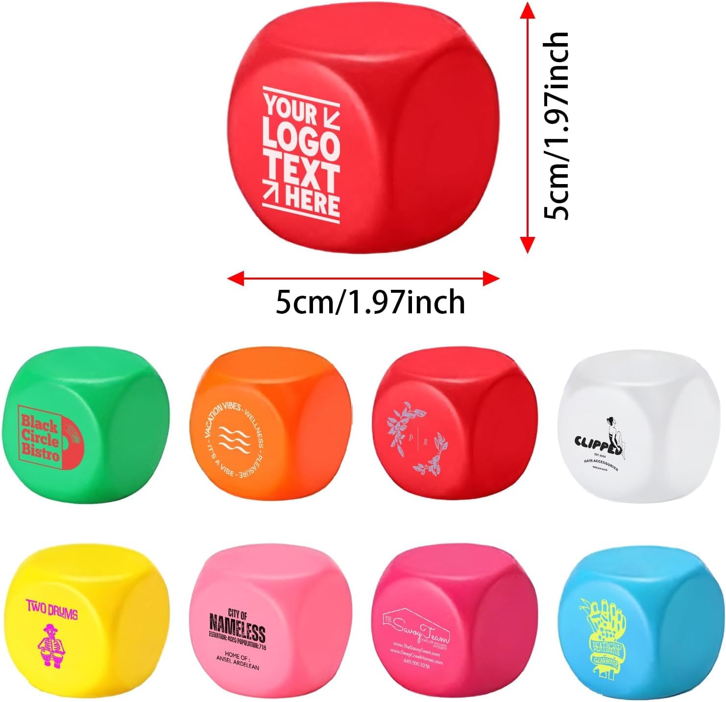 100 Sets Custom Stress Relief Foam Cubes with Logo, Bulk Rounded Square Personalized Hand Squeezers, Professional Anxiety Relief Tools for Corporate Events, Office, Trade Show Promotional Gifts (100)