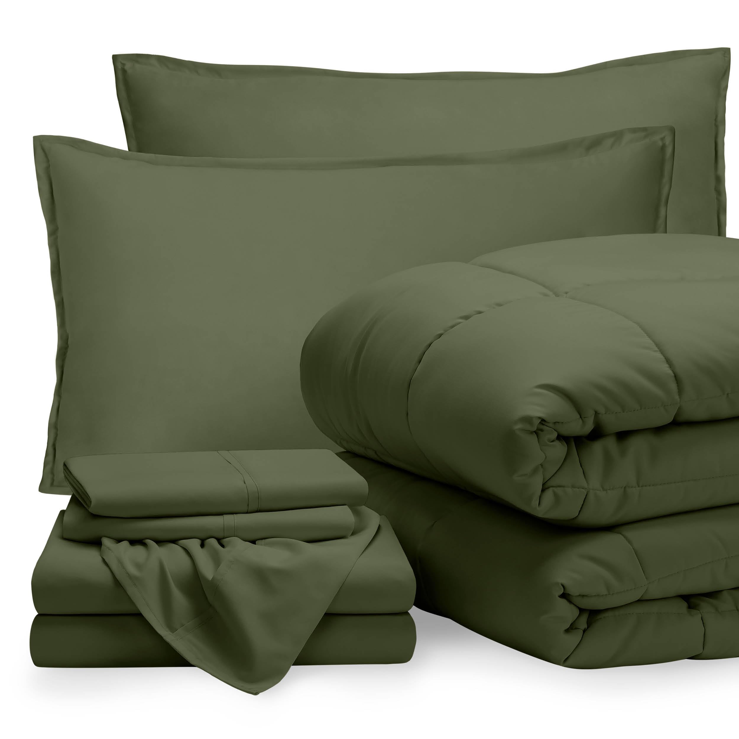 Bare Home Bed-in-A-Bag 7 Piece Comforter & Sheet Set - Full - Goose Down Alternative - Ultra-Soft 1800 Premium - Bedding Set (Full, Cypress/Cypress) 15 - Cypress/Cypress Full