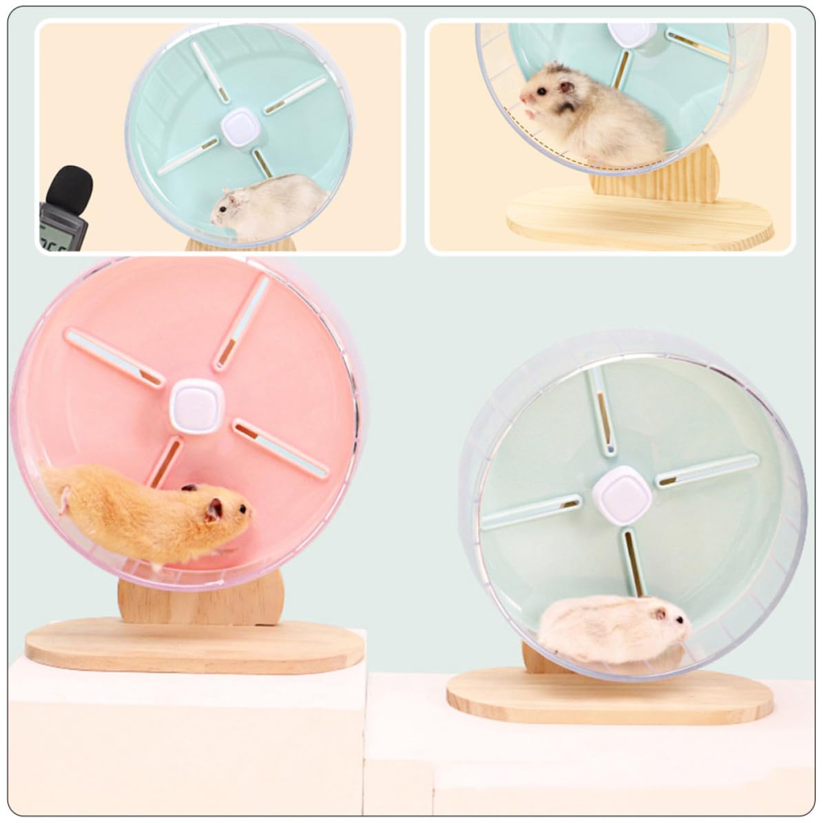 Rueda Silenciosa de 20 Cm Material Abs y Madera para Hámster Soporte Aumenta la Actividad en Jaula para Pequeñas como Erizos