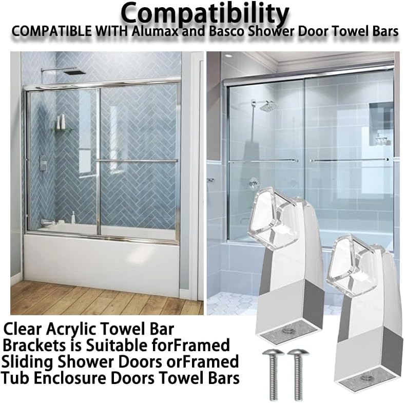Compatible with Alumax/Basco Shower Door Parts - 4 Pack Clear Acrylic Towel Bar Brackets Replacement Parts for Framed Sliding Glass Shower Door Handle - Towel Bar NOT Included
