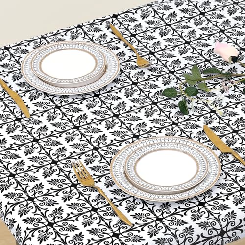 misaya Rectangle Vinyl Table Cloth, Elastic Fitted Flannel Backed Tablecloth, 100% Waterproof Plastic Table Cover Fits 6 Foot Folding Tables for Easter, Picnic, Camping, Outdoor (Black, 30" x 72")