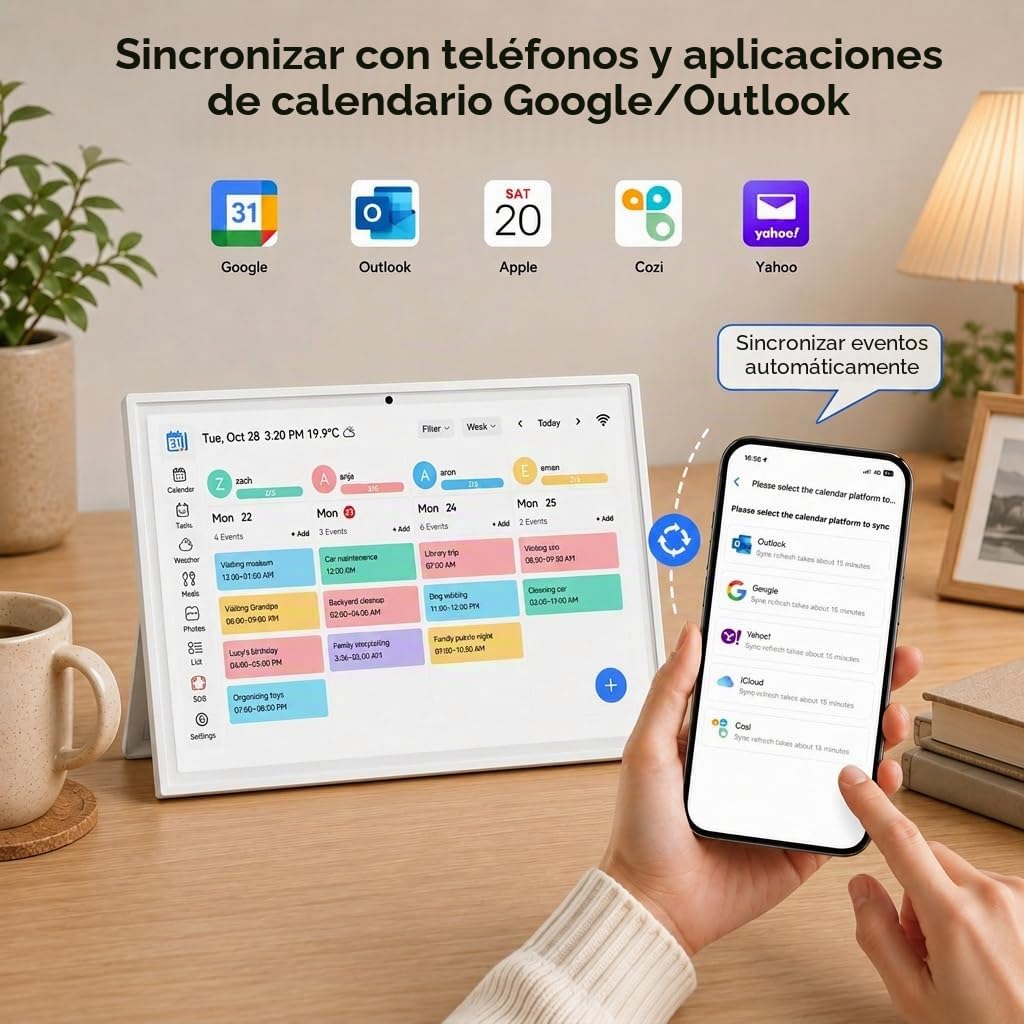 Calendario Digital, Calendario Electrónico Mural de 10,1", Planificador Familiar Inteligente, Recompensas por Logros y Planificador de Comidas, Pantalla Táctil 1920 * 1080