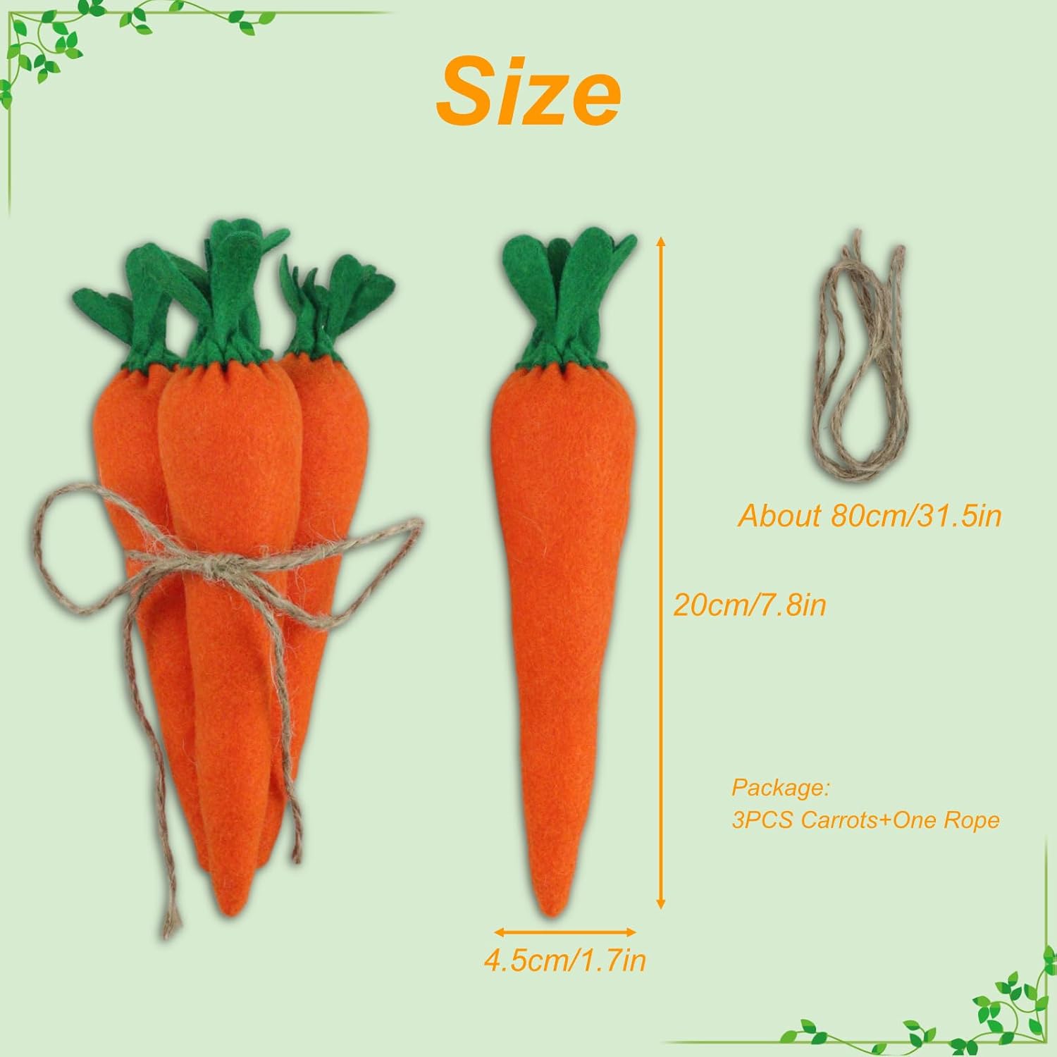 3pcs Easter Carrots Decorations Artificial Vegetables Rustic Fabric Carrot Toy for Bunny Decor Non-Woven Spring Easter Baskets Vase Filler Tiered Tray DIY Decor Farmhouse Party Supply