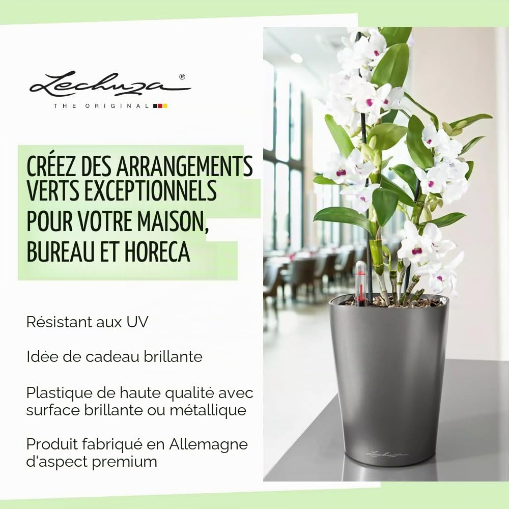 Lechuza – Pot de Fleurs d'Interieur – Deltini – Réserve d'Eau Intégrée – Coloris Taupe – Ø 14 x 18 cm