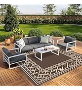 GENIMO Outdoor Rug Waterproof 10' x 10' for Patio, Foldable Reversible Plastic Straw Carpet, Outs...