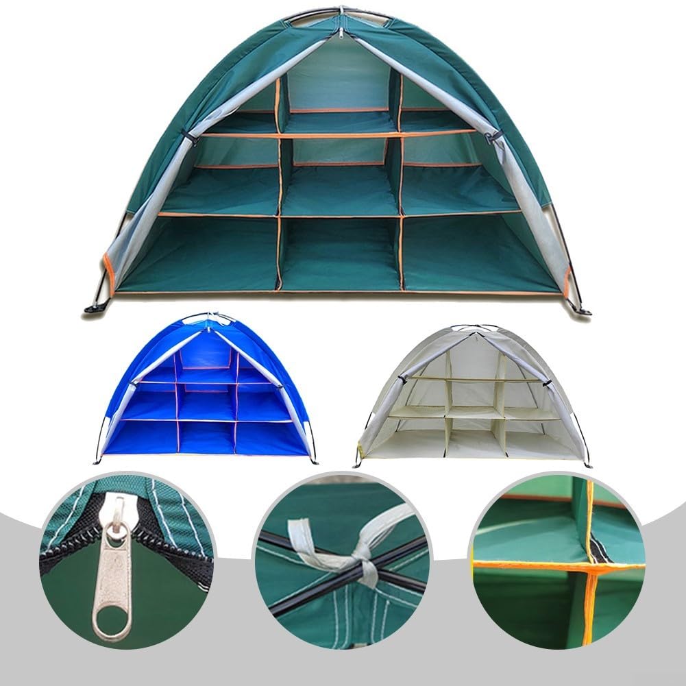 Armario de almacenamiento multifuncional para camping, con 9 compartimentos, tela Oxford, estantería para organización de equipos (azul)
