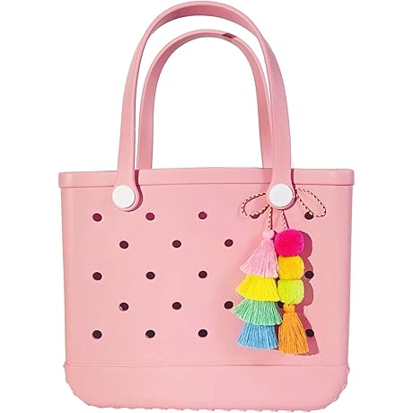 Hanging Pom Pom Tassel Charms for Beach Bag, Boho Purse Accessories