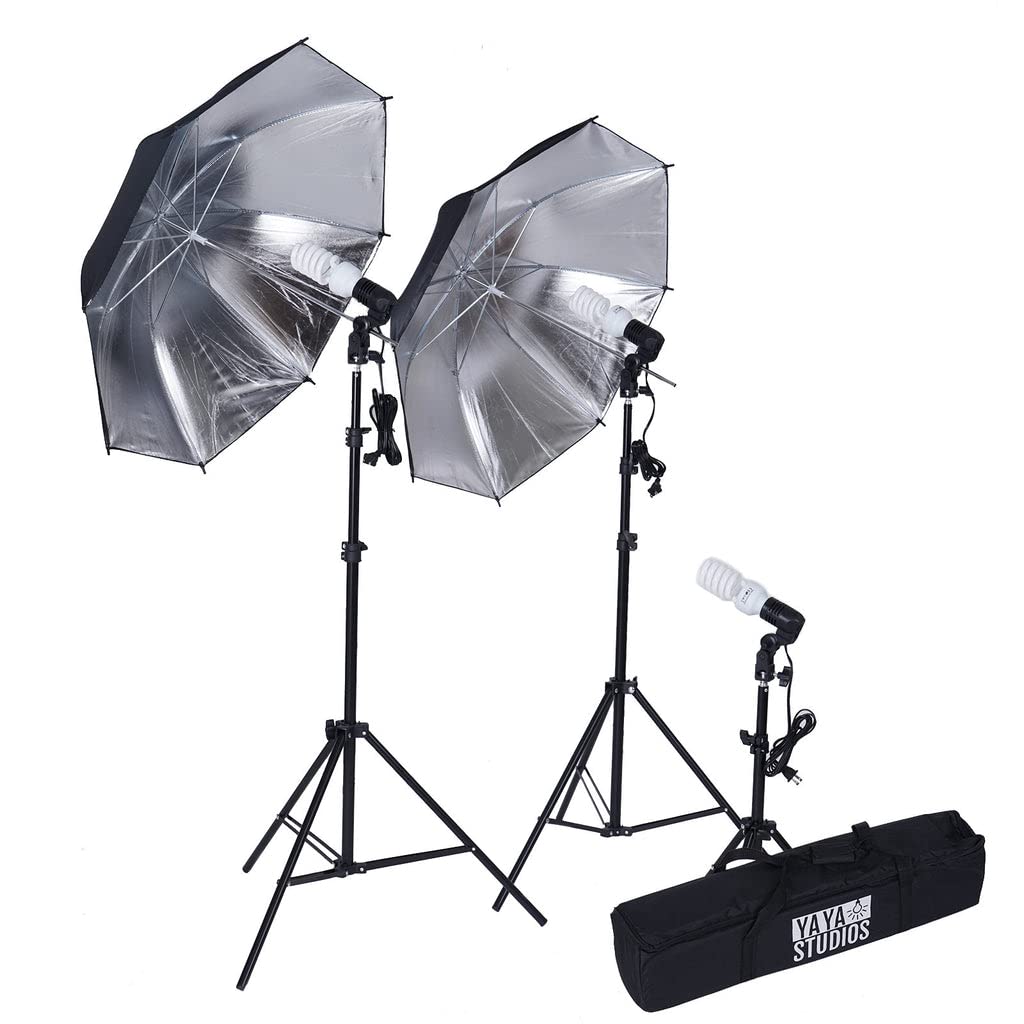 Tableclothsfactory 600 Watt Professional Photography Photo Video Portrait Studio Day Light Black/Silver Umbrella Continuous Lighting Kit