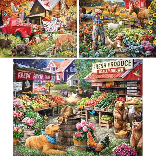 Bits and Pieces - Set de Valor de Tres (3) Rompecabezas de 500 Piezas para Adultos - Cada Rompecabezas Mide 18" x 24" - Rompecabezas de Puesto de Verduras en Granja por Larry Jones miniatura 2
