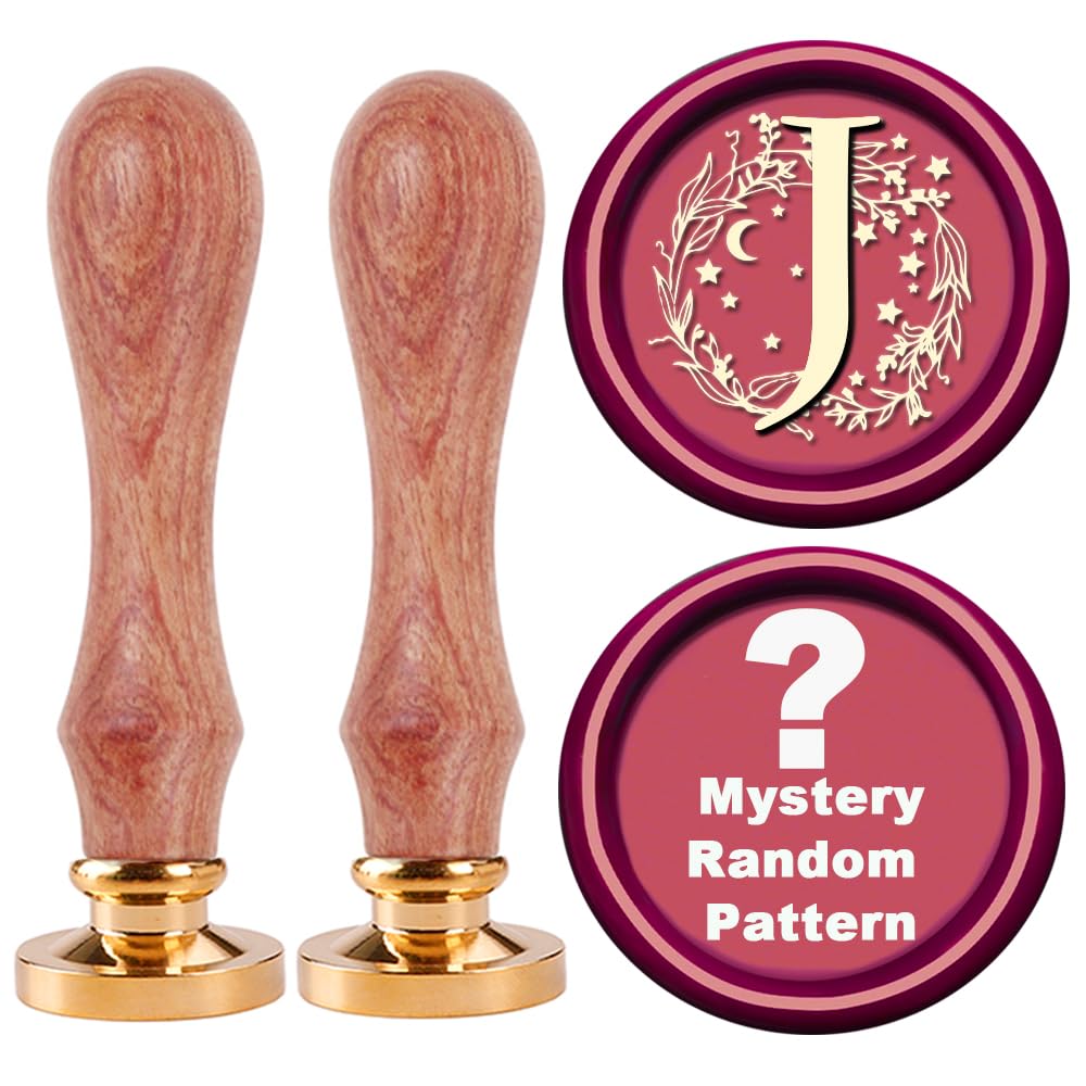 Wax Seal Stamp, 2pcs Wax Stamps Set STAMPMASTER Initial Alphabet J Wax Stamp add a Mystery Random Pattern Sealing Wax Stamp for Christmas Thanksgiving Envelope Gift Wrap Letter Wax Seal Kit-Letter J
