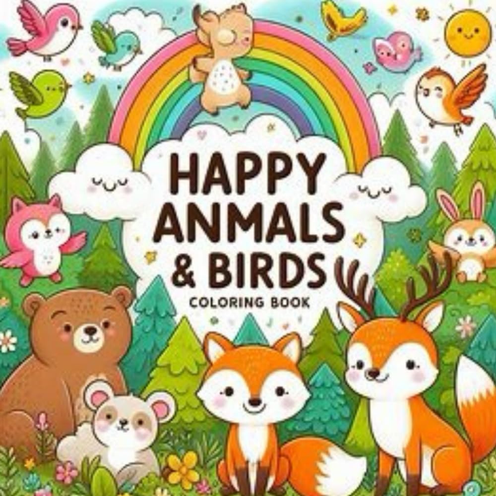 Happy Animal & Bird Coloring Book for Kids Ages 3–6: Big, Easy Coloring Pages for Preschool and Kindergarten Kids