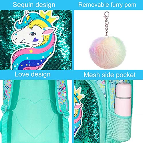 Gxtvo 3Pcs Unicorn Backpack For Girls, 16" Sequin Prechool Elementary Bookbag And Lunch Box #TOP2