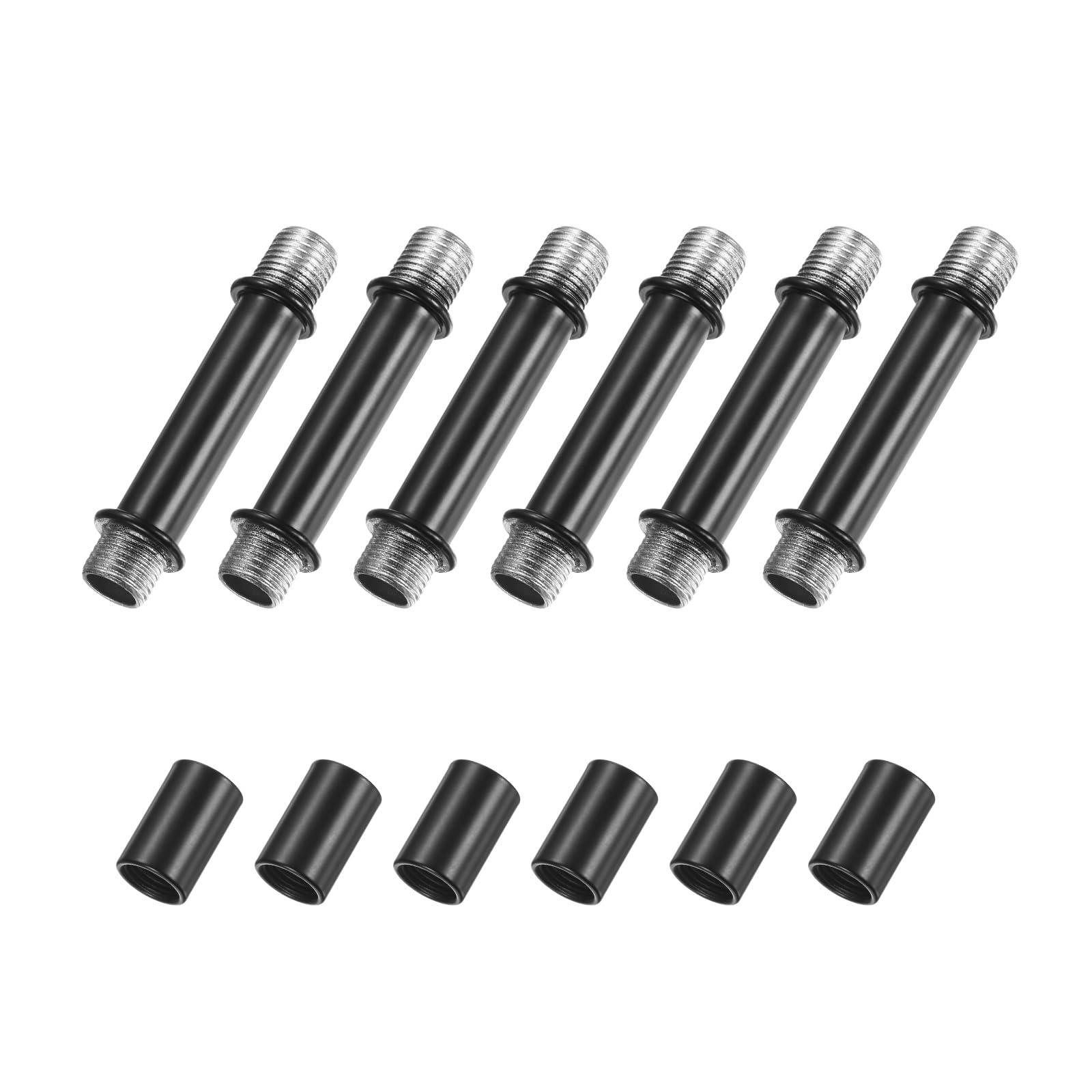 M METERXITY 6-Set Straight Pipe Lamp Stem Kit, 50mm(1.97") Long M10 Double End Thread Rod W/Coupling Sleeve Nuts for Table Lamps/Chandeliers, Light Fixture Replacement Parts [Black]