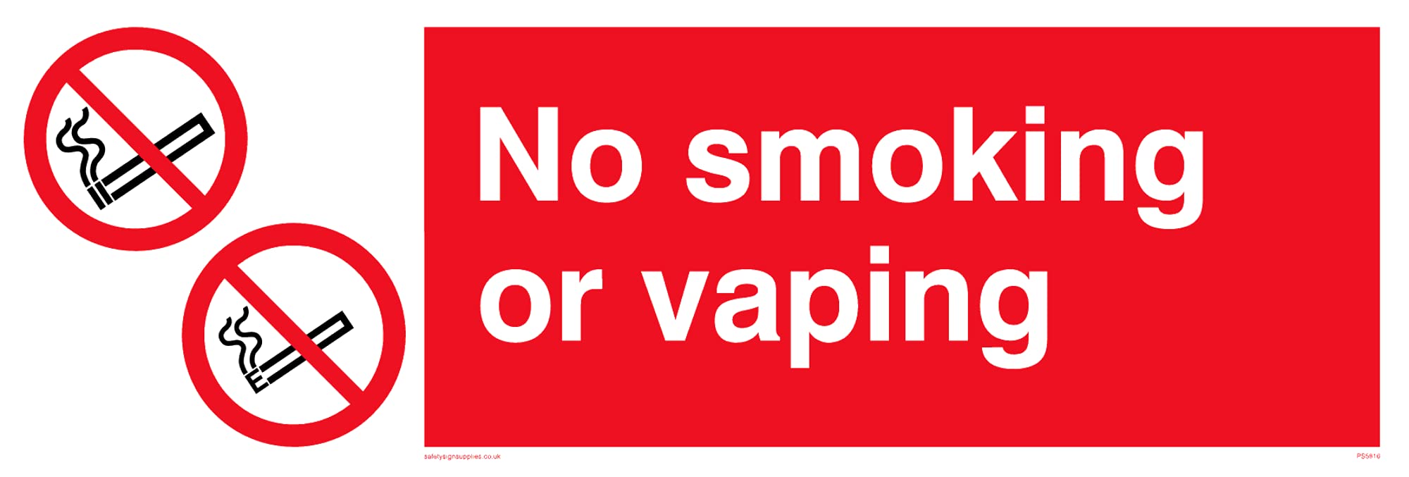 Pack of five - No smoking or vaping Sign - 150x50mm - L15
