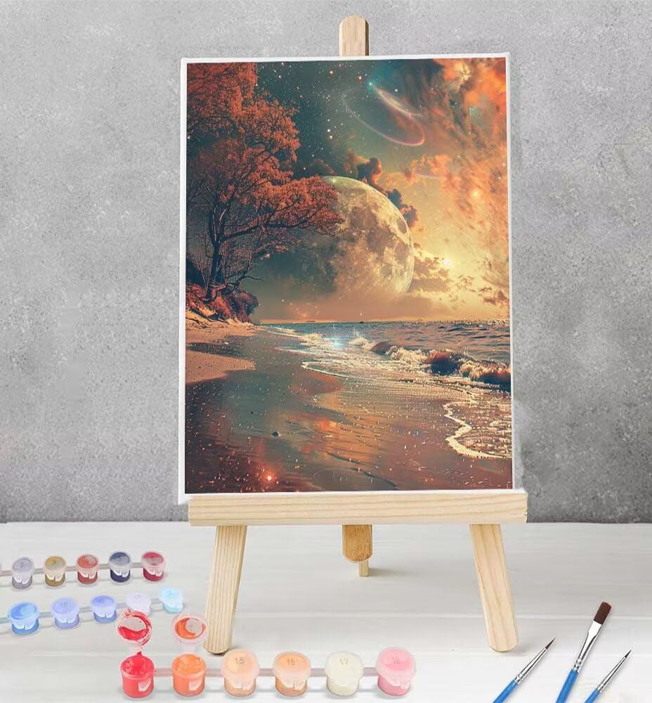 Malowanie według liczb, płótno dla dorosłych, kolor czerwony, zestaw "zrób to sam" dla dorosłych - malowanie po numerach, bez fałd, płótno z pędzlami, pigment akrylowy 100 x 135 cm, model YEYUMEOZF-2