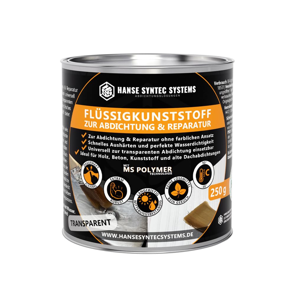 HSS Flüssigkunststoff für Abdichtung & Reparatur – UV- & witterungsbeständig, MS-Polymer, Transparent, 250 g
