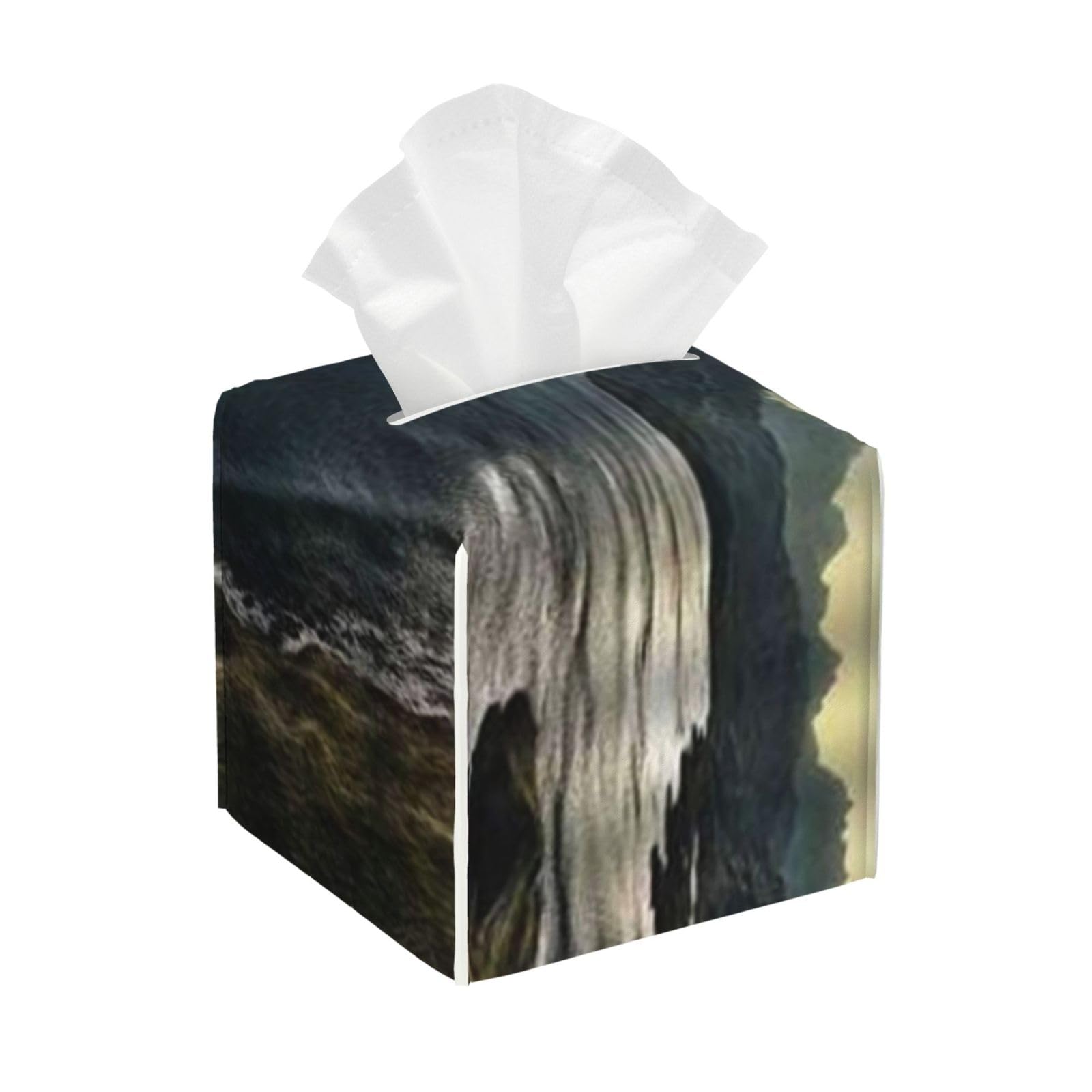Artistical Darkwith Sunbeams Over Ocean Seacoast Cliff Mountain PVC Cube Tissue Pack for Home Office Bathroom Use