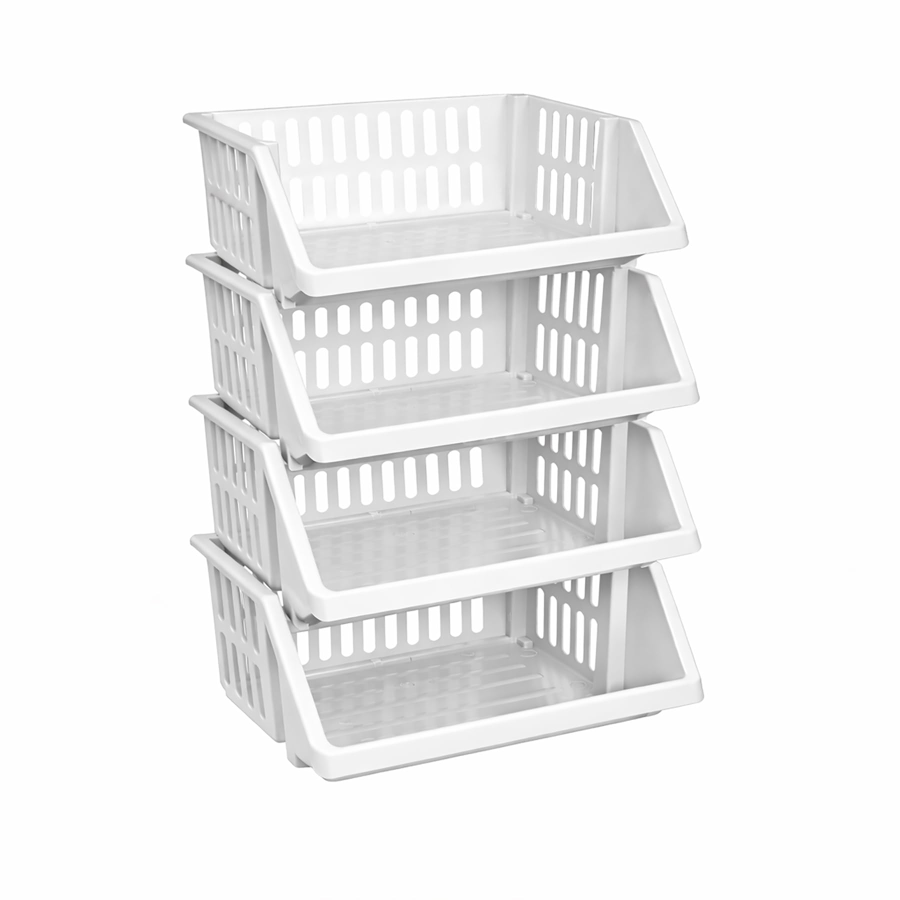 CrazyGadget® Multi Purpose Large Plastic Colour Storage Rack Stand Stacking Stackable Basket - Made In U.K. (4 Tiers, White)