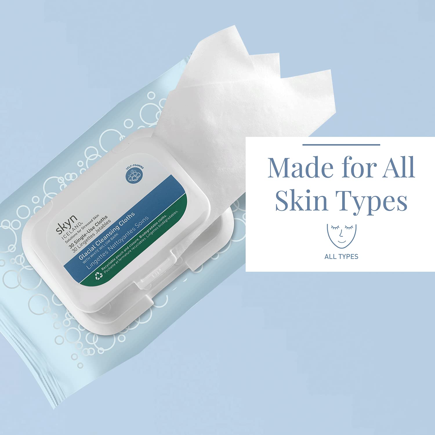 skyn ICELAND Glacial Cleansing Cloths: Refresh, Soothe & Purify Stressed Skin, 30 Single-Use Cloths : Beauty & Personal Care