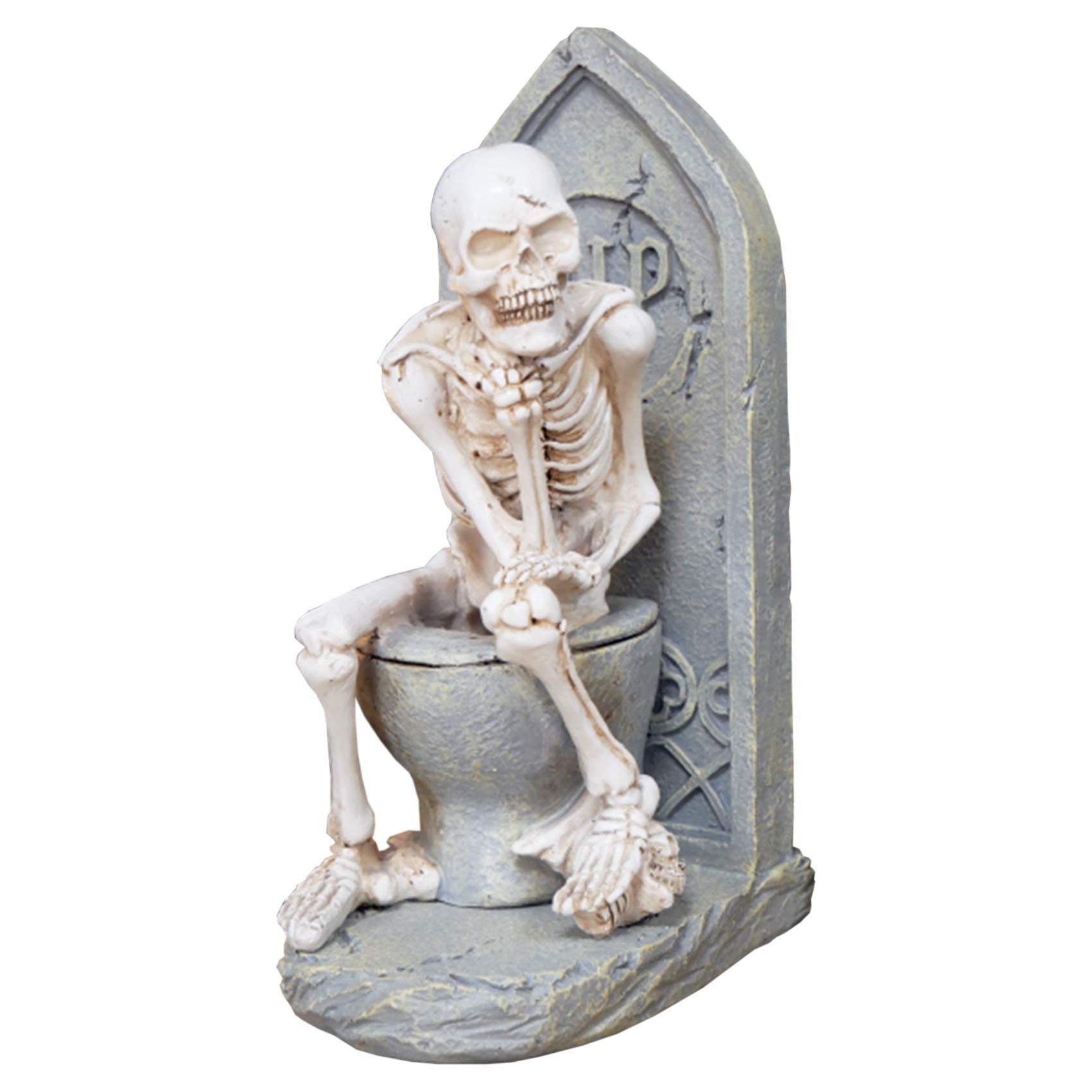 'Skeleton On The Loo' Funny Halloween Ornament - Spooky Gift - Gothic Figure Bookend