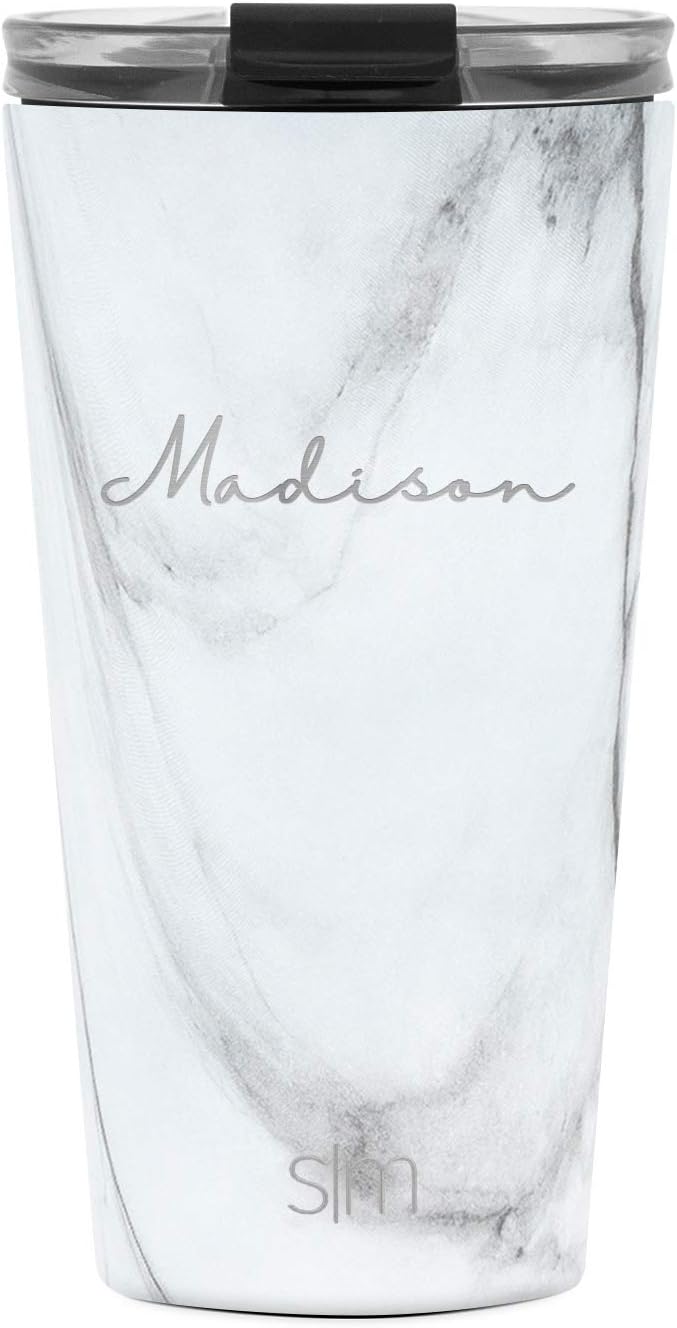 Personalized Gift Tumbler Custom Classic 16oz - Clear Lid Pattern: Carrara Marble
