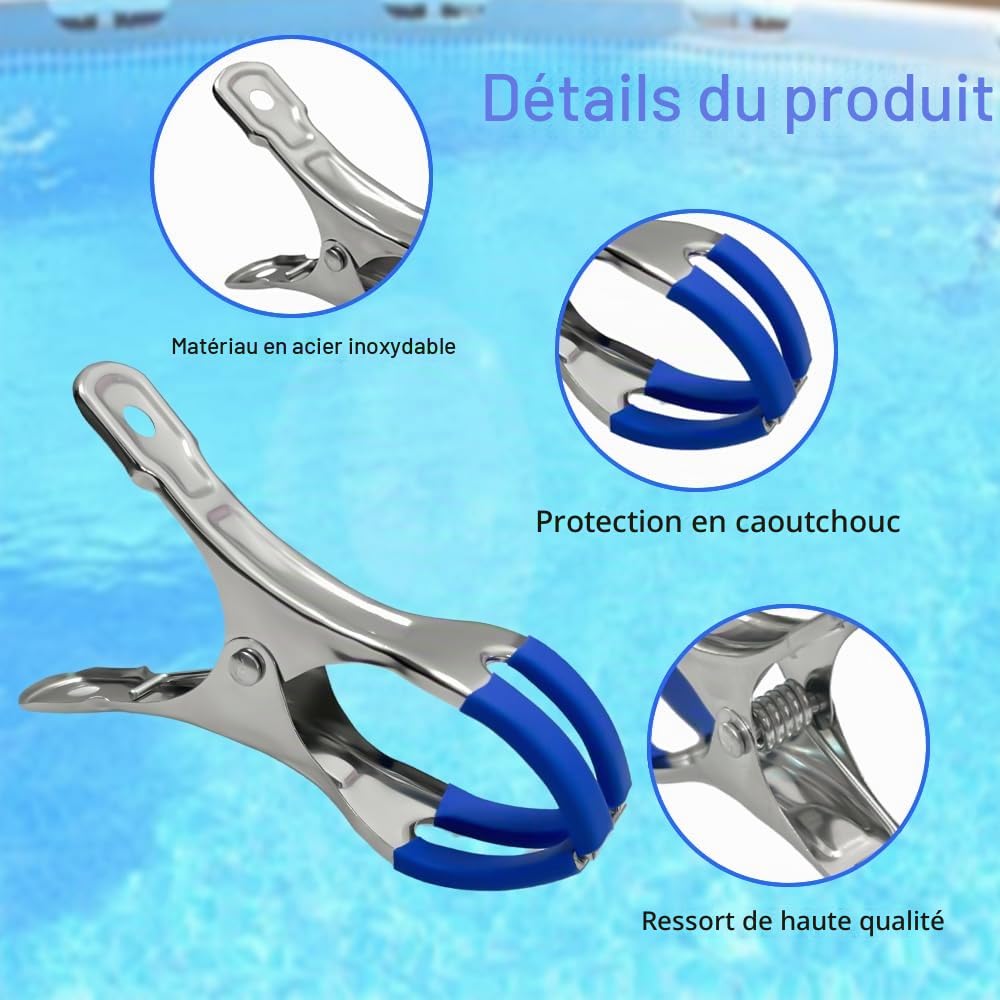 Golgner Lot de 12 pinces en métal pour piscines hors-sol, pinces en métal pour couverture de piscine, pinces de serrage avec forte force de serrage, pinces à ressort avec film de protection pour