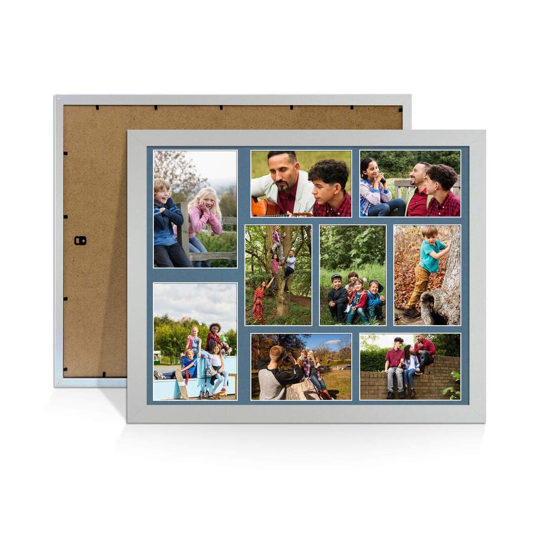 Procut Global 20X16 Silver Photo Frames For Multiple Pictures with Pompadour Mount-Sleek Collage Frame with 9 Apertures (2x) 7x5, (7x) 6x4-Engineered Wood with Shatterproof Perspex โ image 1
