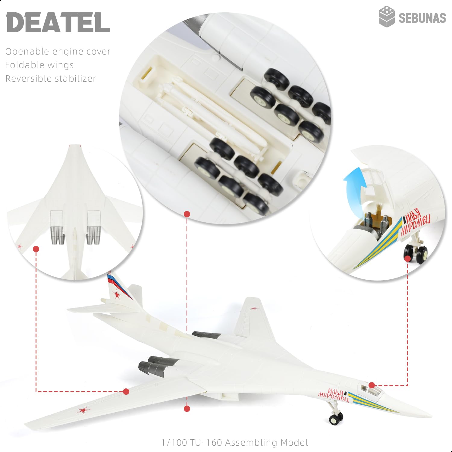 TU-160 Blackjack Kit Modellino Aereo Militare Scala 1:100 – Grande Modello in Plastica Bombardiere Strategico Apertura Alare 54cm con Base Espositiva, Regalo per Adulti e Bambini