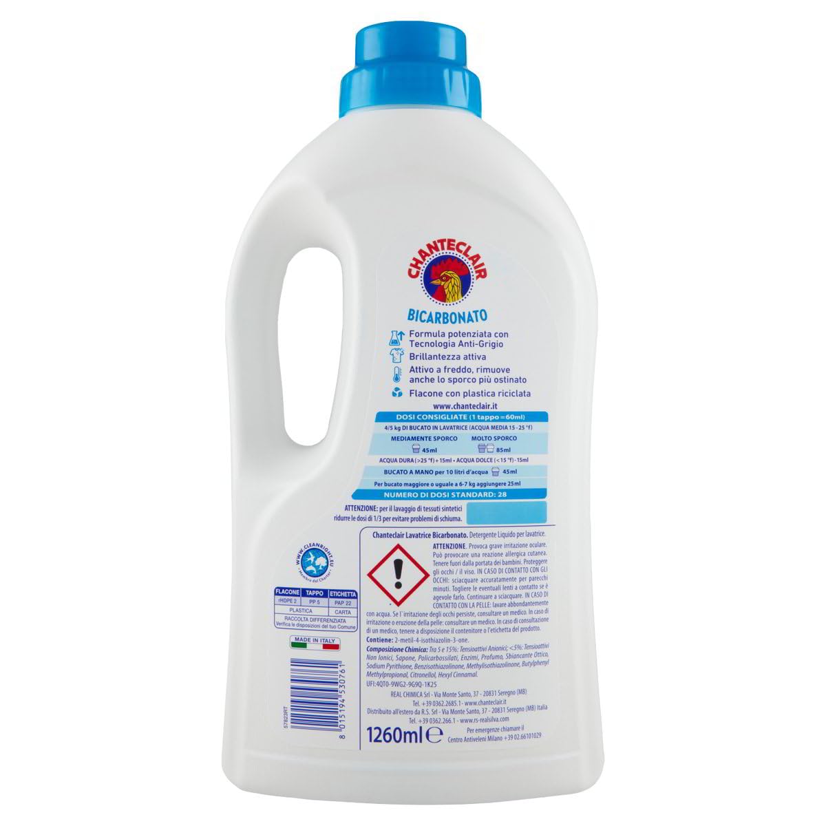 Chanteclair Lavatrice - Pack de prueba de bicarbonato + higiene - Detergente líquido para la lavadora - Detergente para lavadora - Detergente para 28 lavados 1260 ml + llavero Beni Culinari gratuito