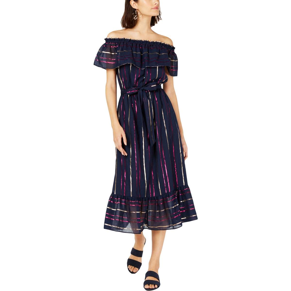 Maison Jules Womens Metallic Stripe Maxi Dress