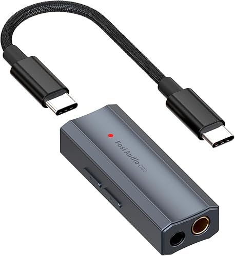 Fosi Audio DS2 USB C a AUX Amplificador de auriculares DAC Dongle 0.138 in Jack Audio Amplificador portátil de doble salida DSD256 0.173 in