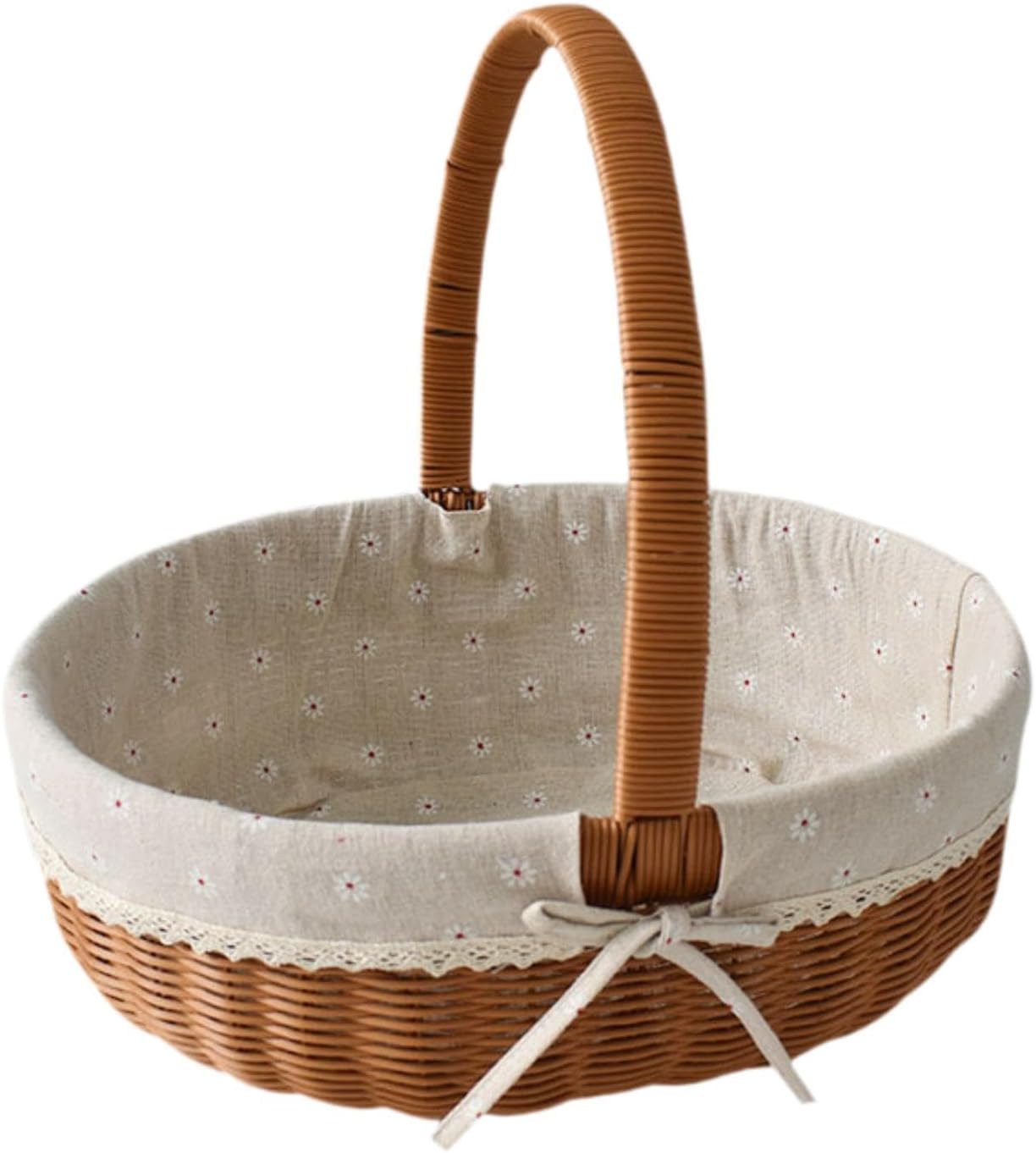 Gralara Imitation Rattan Picnic Basket Fruit Basket Rustic Woven Decorative Storage Basket Picnic Hamper for Fruits Beach Yard Hiking, Style C