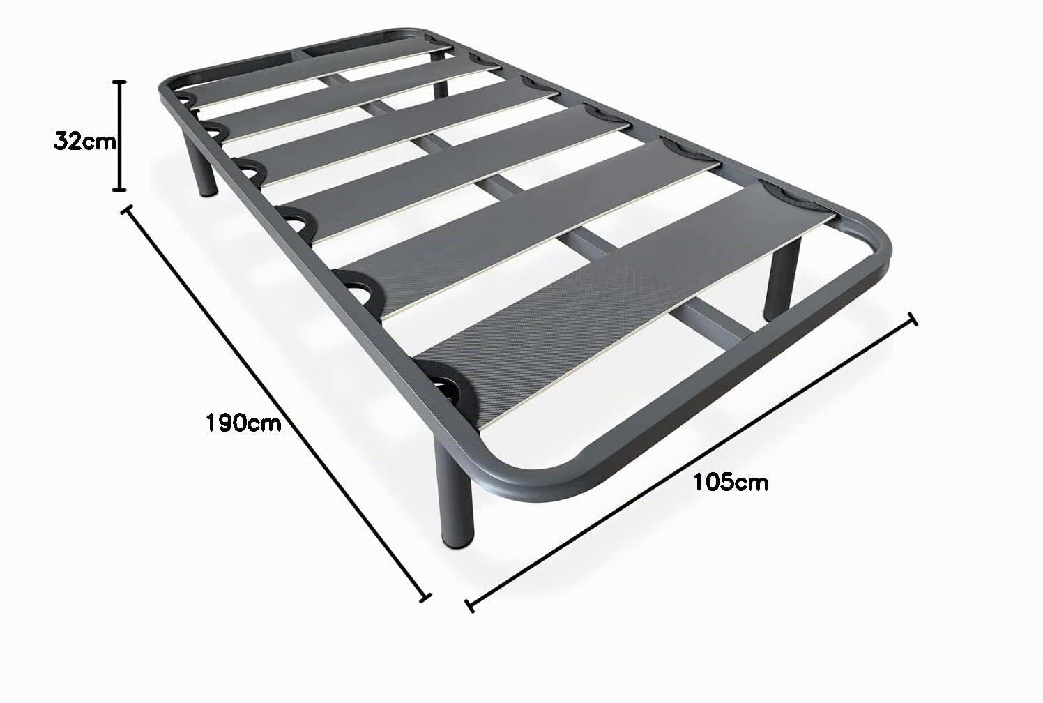 DUÉRMETE ONLINE, Somier de Láminas Anchas Reforzado Anti, Ruido Estructura 40x30 mm con Juego de Patas Roscadas, Estabilidad y Robustez, 105x190