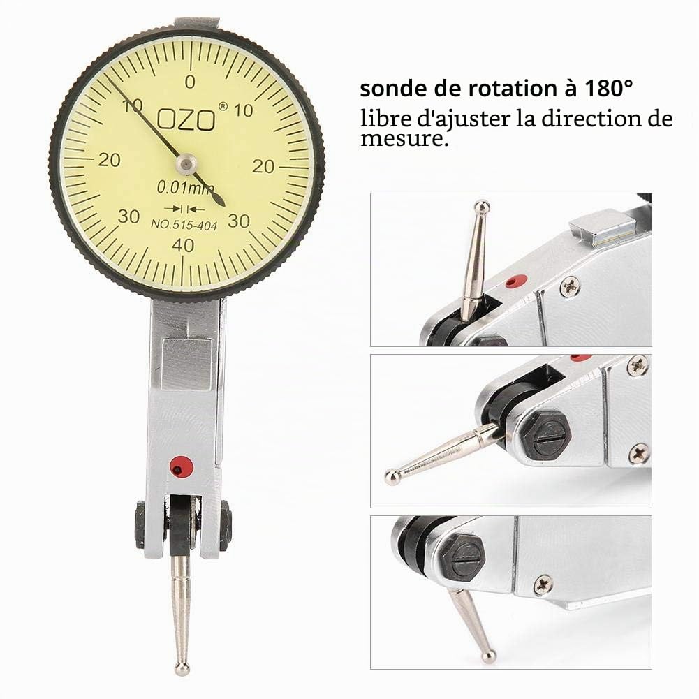 Indicateur de Test de Cadran De Précision Flexible 0,01 Mm Ensemble de Jauge à Cadran Métrique 0 à 0,8 Mm pour Mesure d'Objets Étroits Ou Concaves