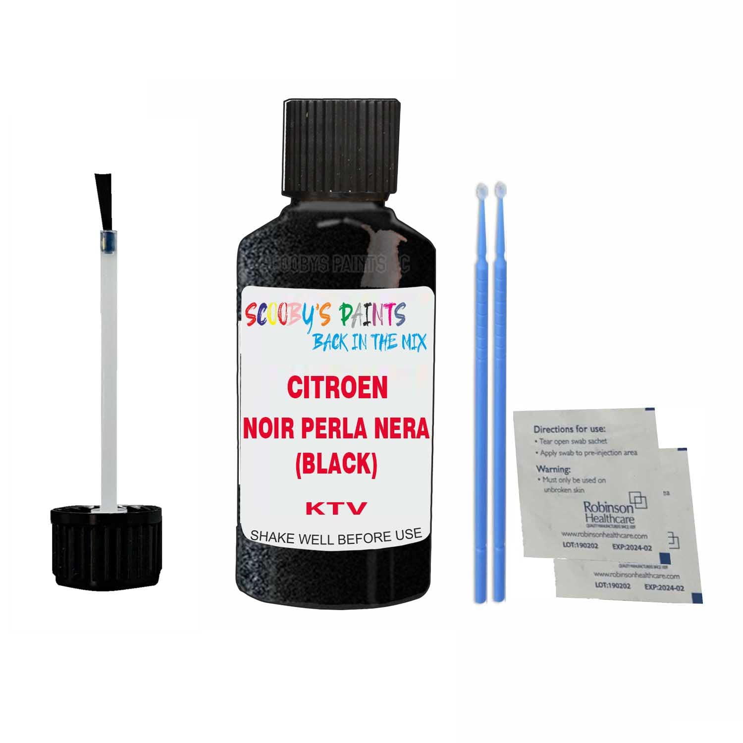 Scoobys Paints Back In The Mix Noir Perla Nera (Black) Touch Up Paint For Citroen Ds3 Ktv 2007-2021 30Ml Bottle Brush Scratch Stone Chip Repair Pen