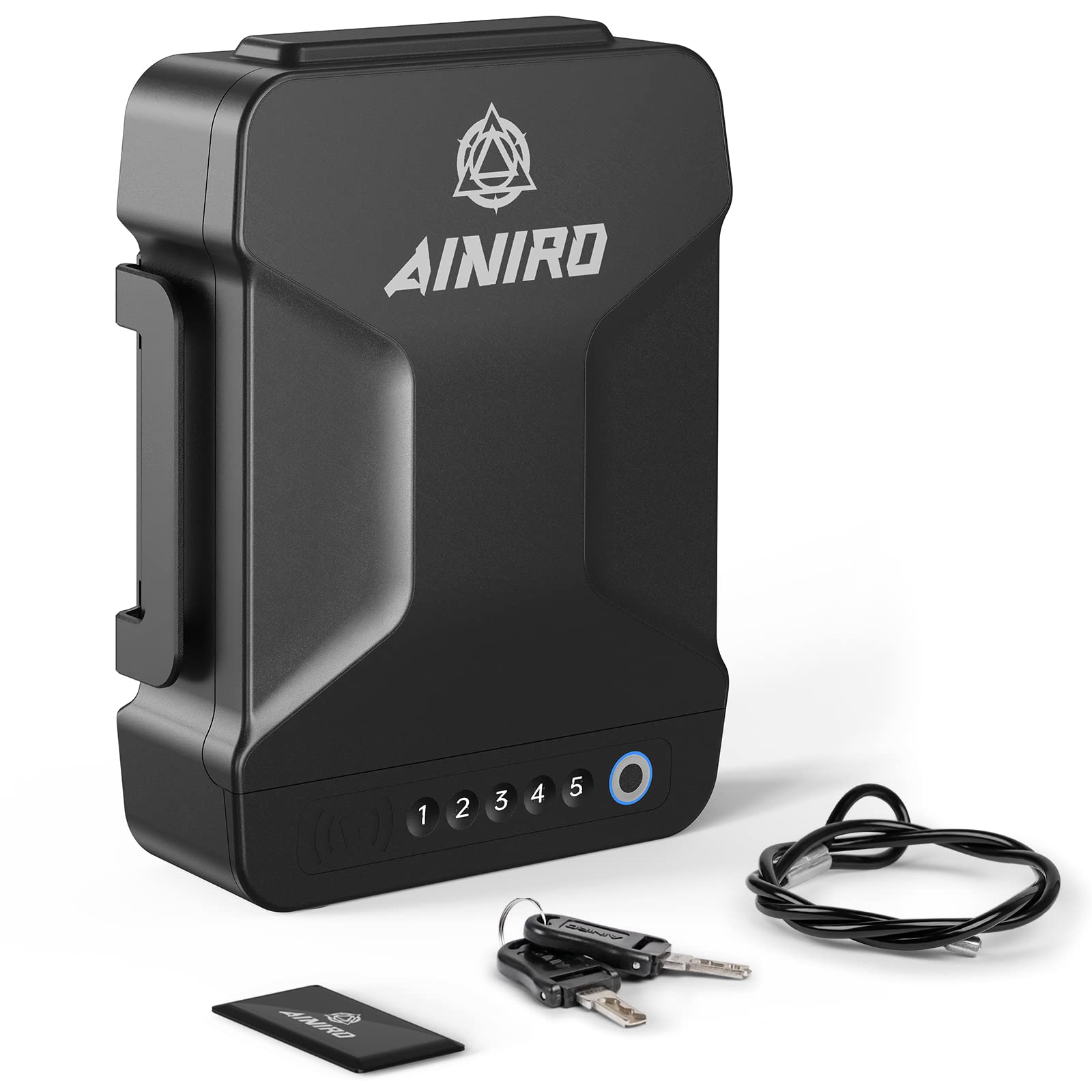 AINIRO Portable Gun Safes for Pistols - Gun Safe with Built-in Handle, Biometric Gun Safe for Handgun with Fingerprint, Keypad and RFID Card, Pistol Safe for Truck, Travel, Beside Nightstand, Drawer