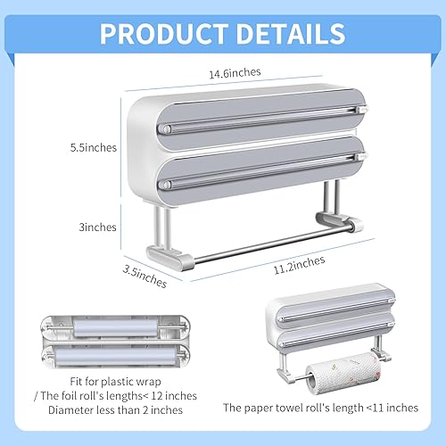 Miniatura 5 de Dispensador magnético de plástico con soporte para toallas de papel, dispensador y organizador de papel de aluminio 3 en 1 y papel de aluminio y