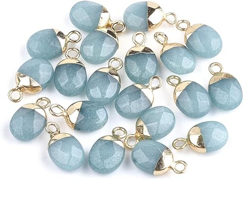 KitBeads 20 dijes de piedras preciosas de jade natural facetados ovalados dorados colgantes de piedra para fabricación de joyas