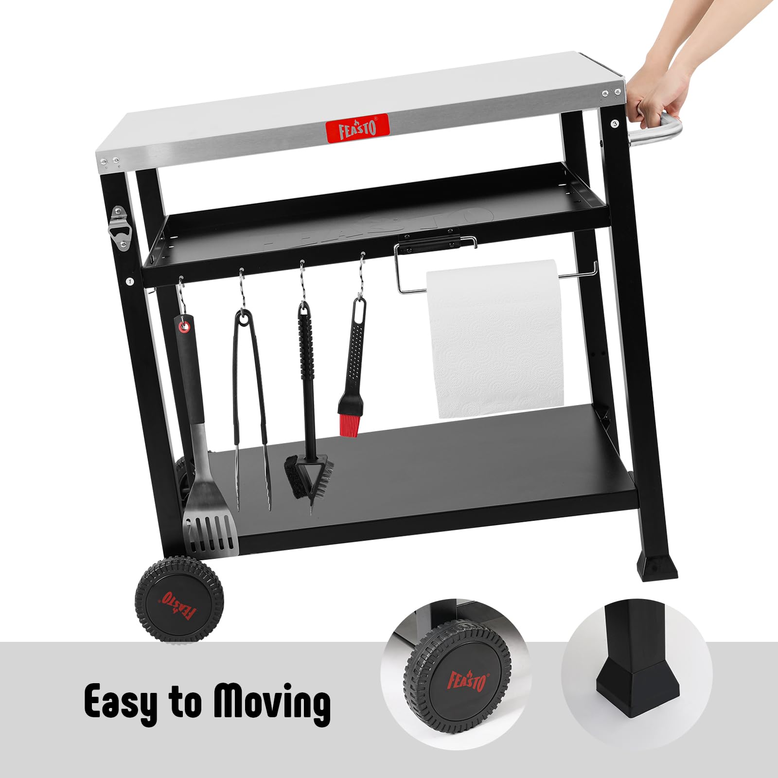 FEASTO Beweglicher Tisch für Lebensmittelzubereitung Edelstahl-Tischplatte L 99,5 x B 65,6 x H 83 cm