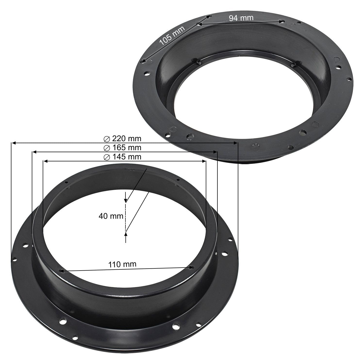tomzz Audio 2857-011 Anelli per altoparlanti staffe adattatore compatibile con VW Golf 5 Tiguan Touran Skoda Yeti Octavia porta anteriore per 165 millimetri DIN altoparlanti