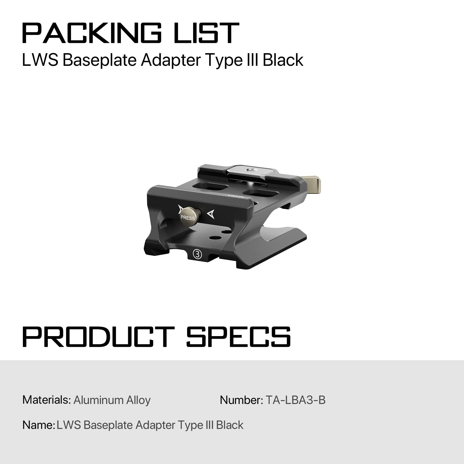 Tilta LWS - Adaptador de Placa Base Tipo III para cámara a7R V, con roscas de 1/4"-20 TA-LBA3-B