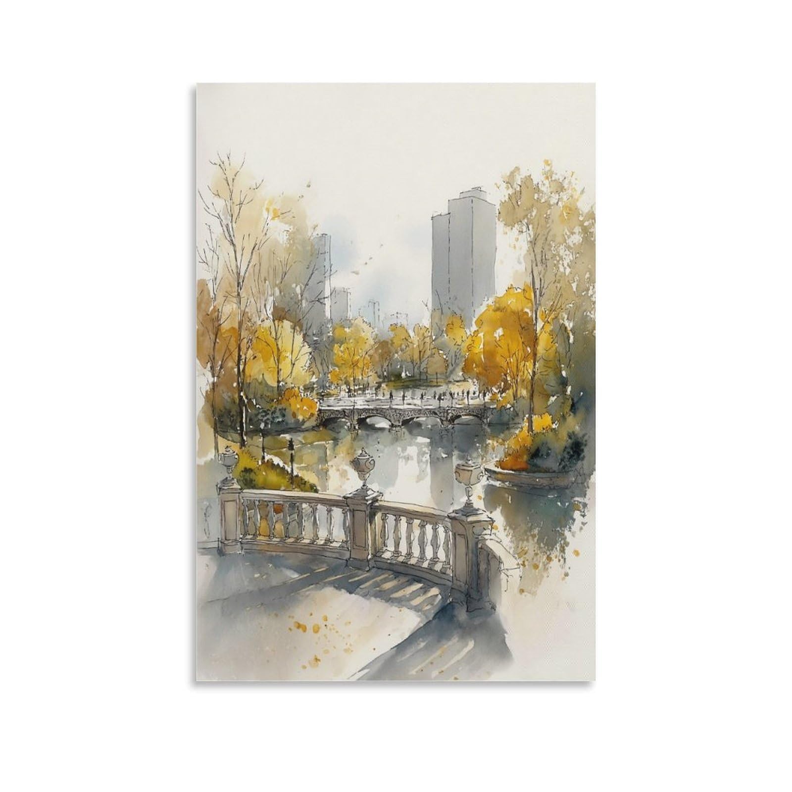 XWYMXZ Lake Eola Park 20x30inch(50x75cm) Vintage Travel Poster Watercolor Canvas Art