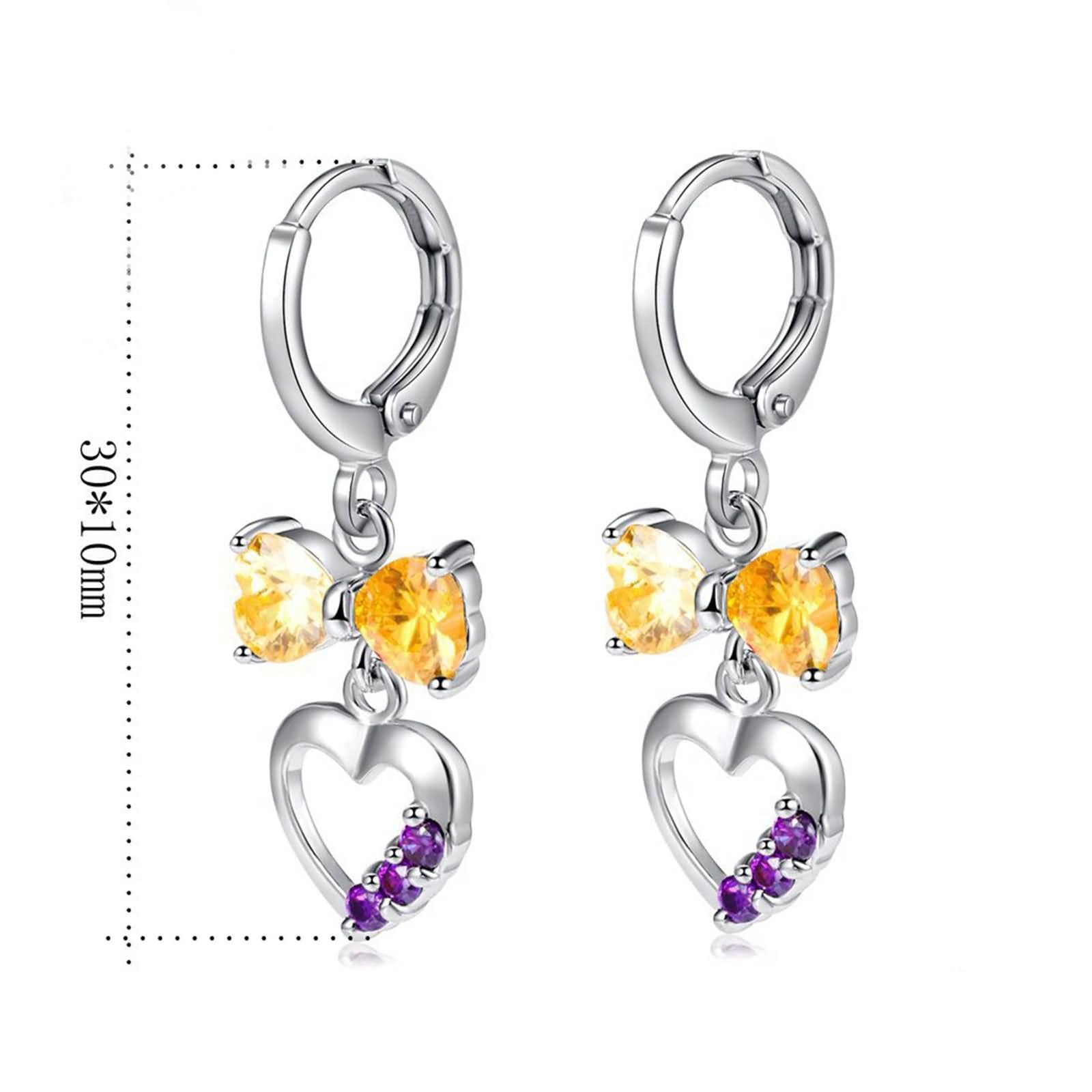 Weißgold Ohrringe Hochzeit 9K / 14K / 18 K Damen, Schleife und Hohl Herz mit Moissanit, Frauenohrringe Gold