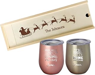 Custom Christmas Gift Set with Tumblers | Holiday Wine Glasses | Wine Glasses Gift | Wine Tumblers | Engraved wine glasses.