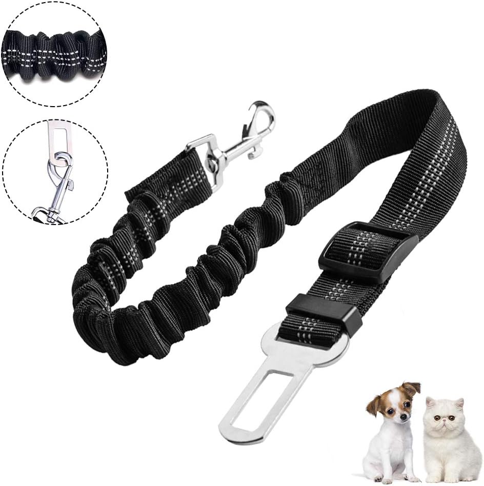 Upgraded Dog Seat Belt, Adjustable Pet Car Harness for Small Medium Large Dogs and Cats, Durable Reflective Pet Vehicle Safety Belt, with Elastic Nylon Buffer, Perfect for Travel and Daily Use (Black) : Pet Supplies