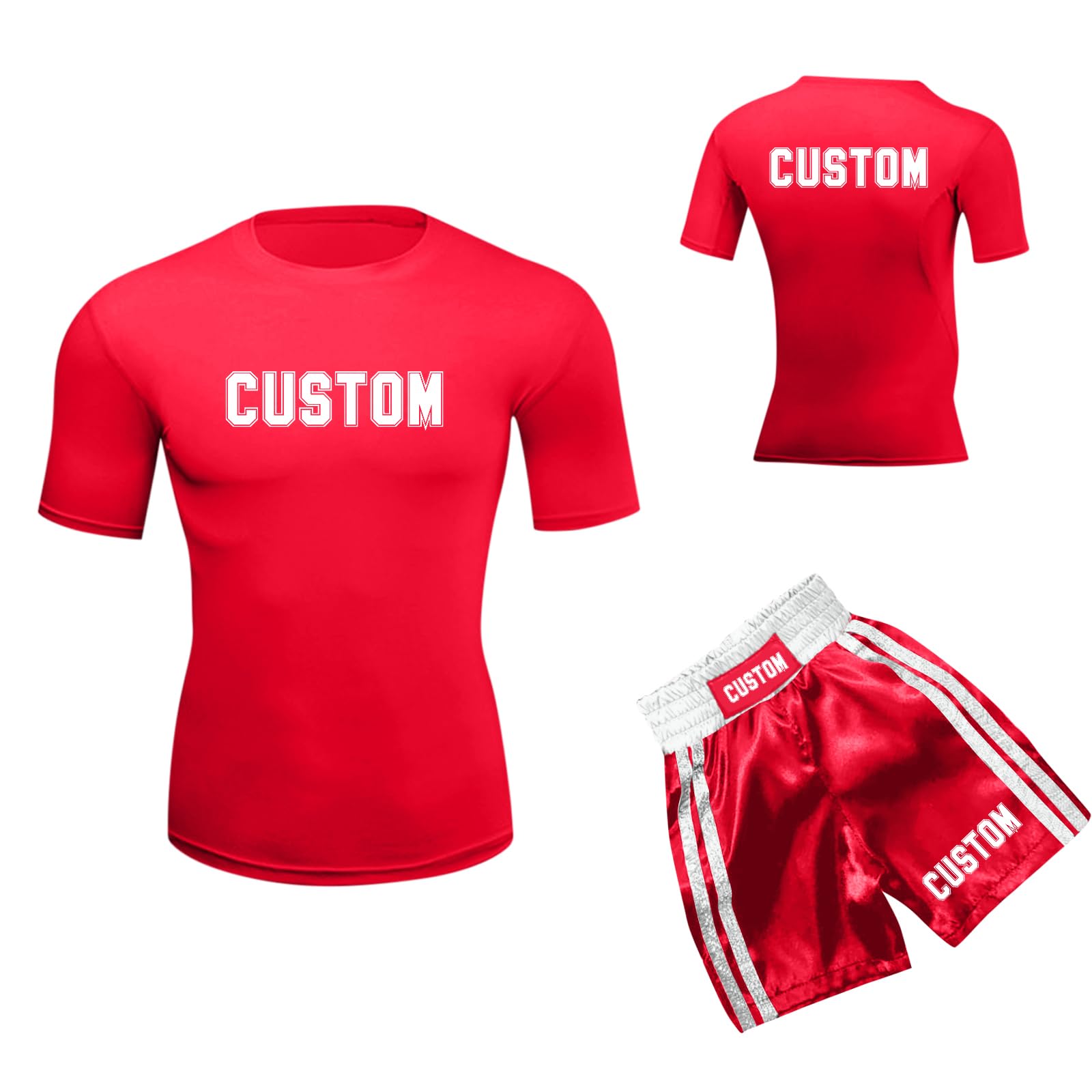 Personalised Boxing Suit Set Custom Short-Sleeve Top Fight Shorts for Men/Women Training Halloween Costume Birthday Gift 6 Colours Name/Pattern Customisable (S-4XL)