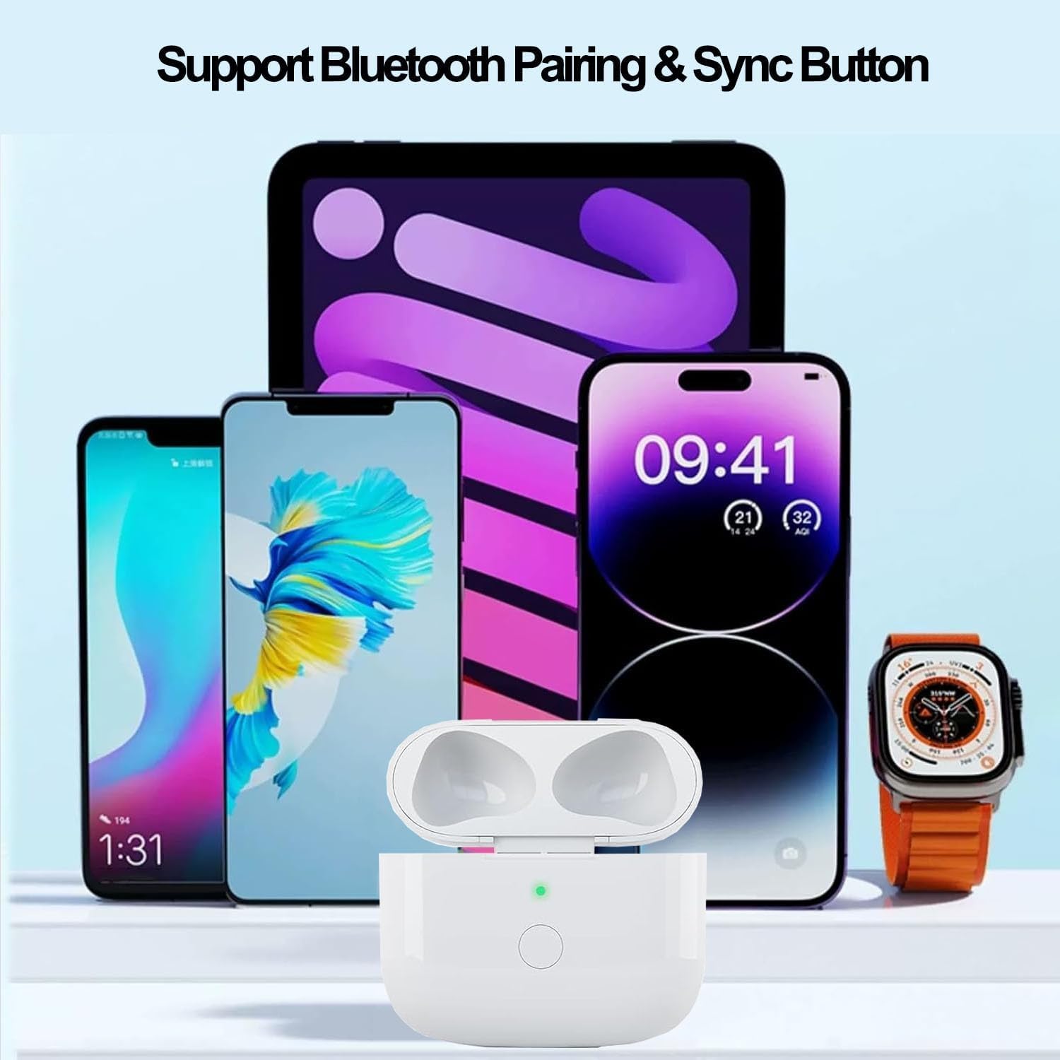 USB-C - Custodia di ricarica wireless compatibile con AirPod 3(2021), custodia di ricarica wireless di tipo C con pulsante di accoppiamento Bluetooth e batteria integrata