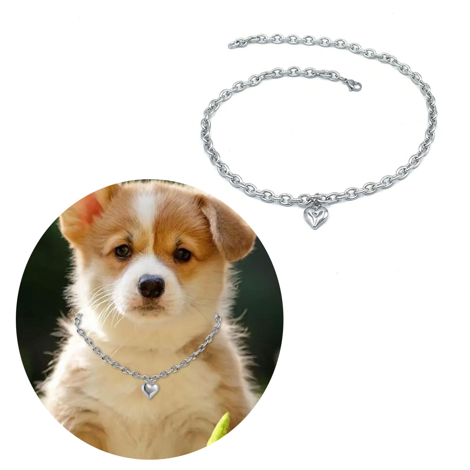GRABAGECAN Heart Charm Pet Necklace with Heart Pendant Comfortable for Small Dog and Cats for Birthday Wedding